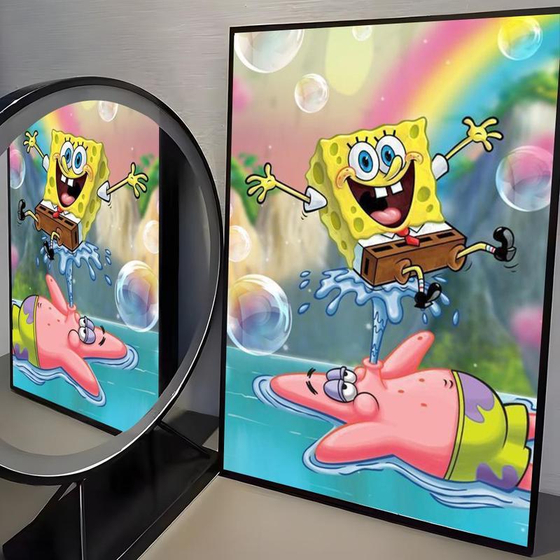 Cartoon S-SpongeBob S-SquarePants Poster Waterproof HD Wall Sticker | Self-Adhesive Decorative Art Poster | Fade-Resistant Scratch-Proof for Long-Term Use | Easy to Apply and Clean | for Home Office Bedroom Living Room Kitchen Decor | Gift Idea