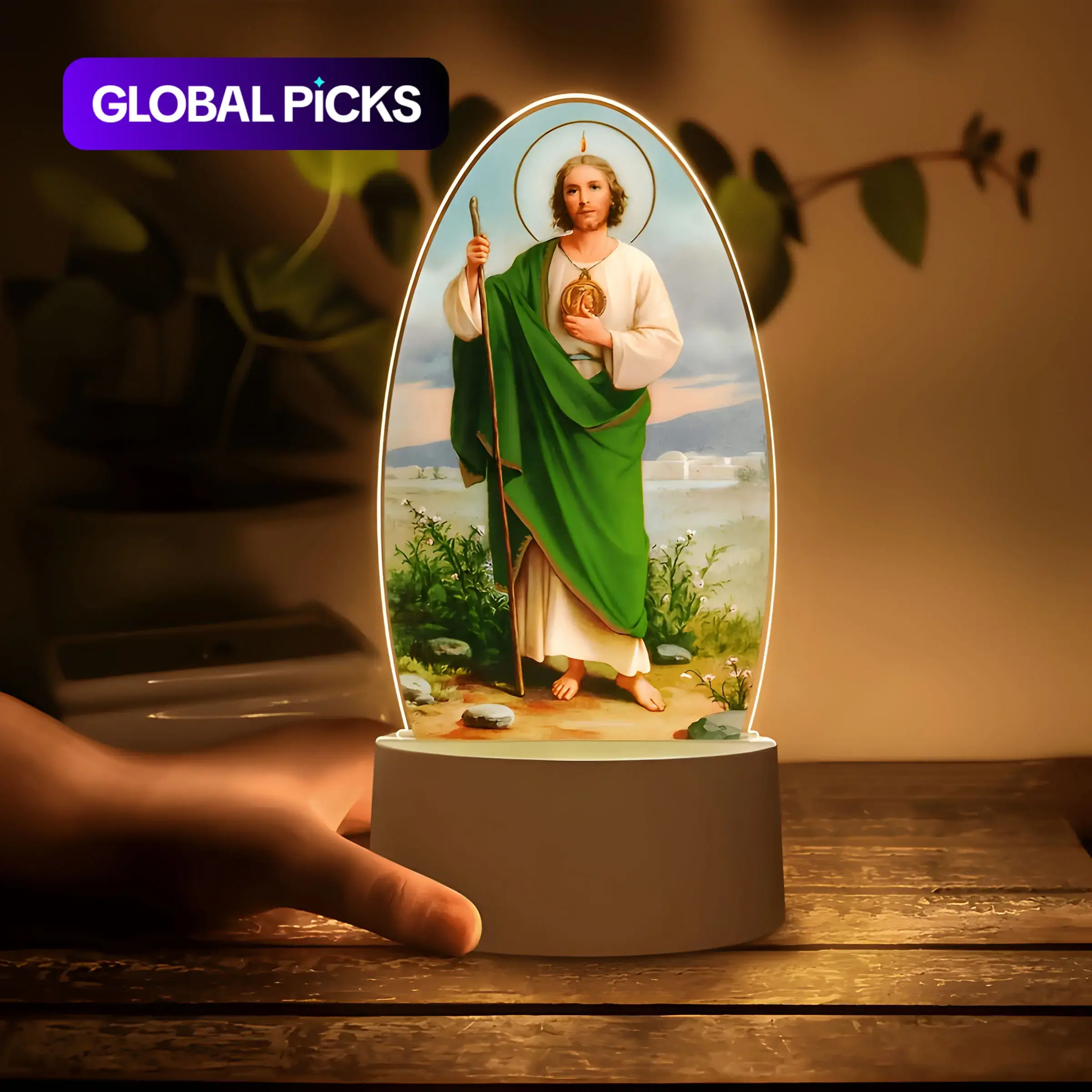 Acrylic Decorative Night Light, Saint Jude LED Lamp with Soft Glow Plaque and Warm Base, USB-Powered Bedside Nightlight for Bedroom, Decorative Lights, Home Decor Lighting #GLOBAL PICKS