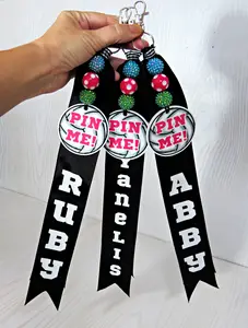 Volleyball Pin Me! Bag Tag Personalized with Name for Girls - Backpack Clip On Sports Gift – Acrylic Ribbon Beads - You Choose Colors