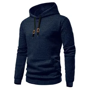 (New)Men's solid color waffle hoodie, casual and simple style, drawstring adjustment design, drawstring with leather label, comfortable and warm, suitable for's daily travel or leisure sports in spring and autumn, men's autumn and winter top, men's top.