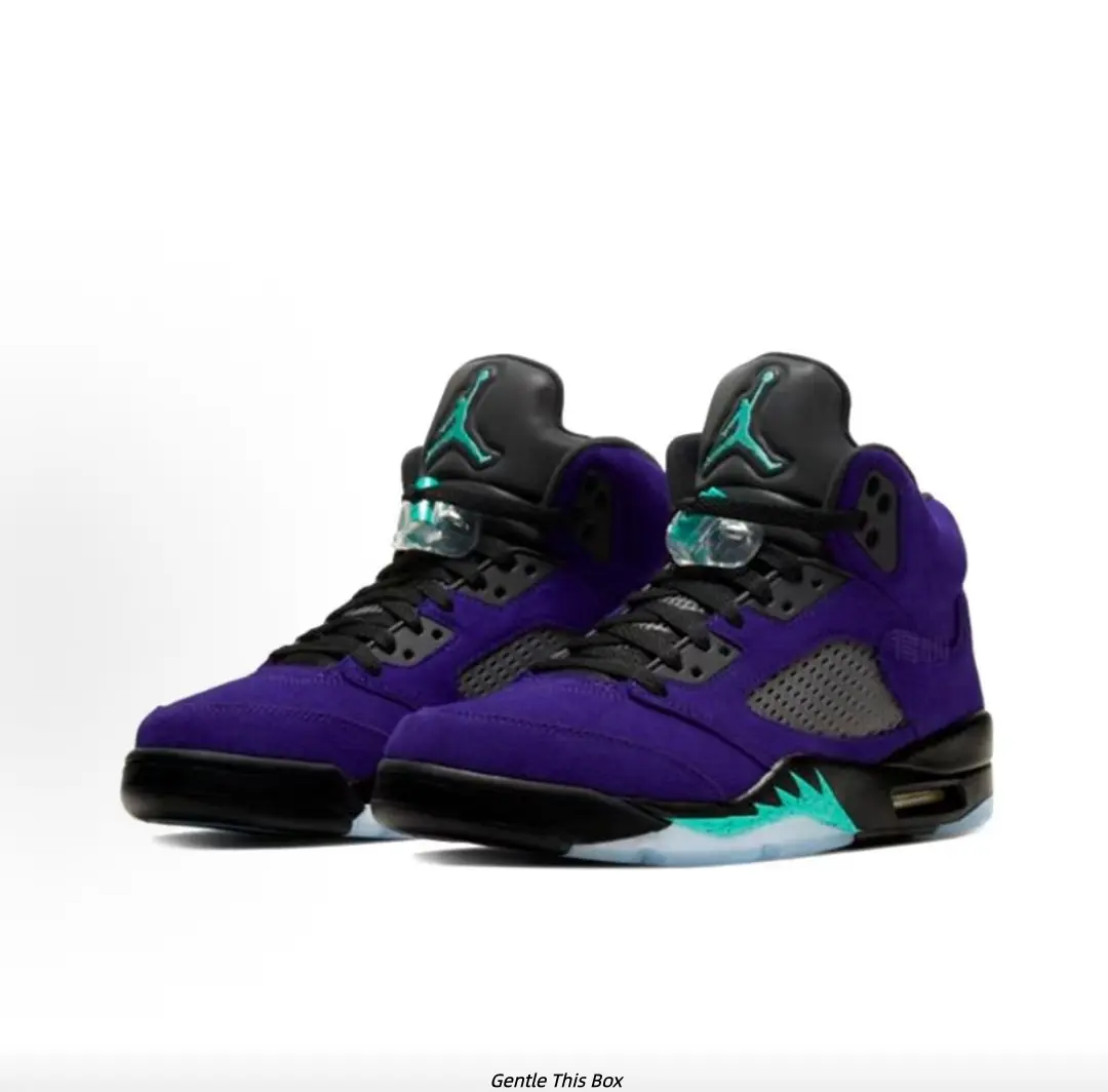 Purple Suede Teal Accent High Top Sneakers, Transparent Buckle Air Cushion Retro Basketball Shoes