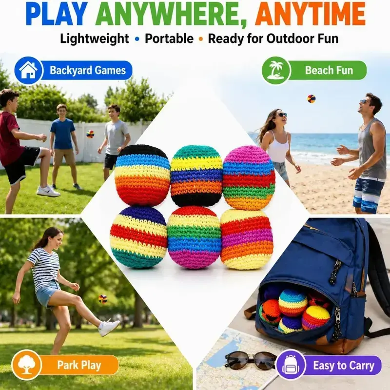 Random Style 3-Pack Colorful Knitted Juggling Balls – Crochet Footbag Kick Balls for Outdoor Party Games, Easter Activities, Adults & Kids, Hand-Eye-Foot Coordination Training
