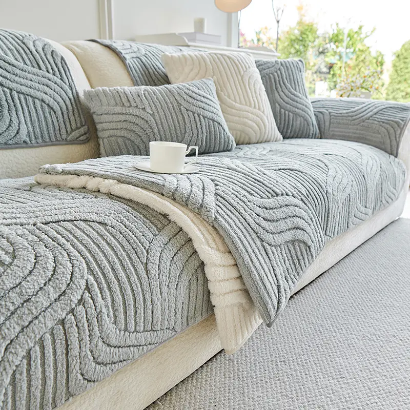 1 Count Jacquared Sofa Cover Mat 1-4 Seater Ultra-Soft & Anti-Slide Slipcover, Stain Resistance Machine Washable Bench Couch Cover, Anti-Scratch Pet Friendly Sofa Protector Covers for Pet's Hairs, Easy Assembly, Beige, Blue, Khaik, Gray