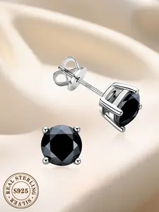 Fashionable, personalized, trendy black unisex earrings S925 silver plated black moissanite earrings, perfect for occasions such as vacations and dates, making it a surprising and exquisite small gift