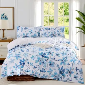 Elegant Blue Floral Print 3-Piece Duvet Cover Set, Includes 1 Duvet Cover + 2 Pillowcases (Without Insert), Elegant & Soft, Machine Washable for Easy Care