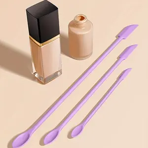 3-Piece Silicone Makeup Spoon Set with Ergonomic Handle, Reusable Lightweight Beauty Tools for Jars Bottles Tubes, Travel-Friendly Design