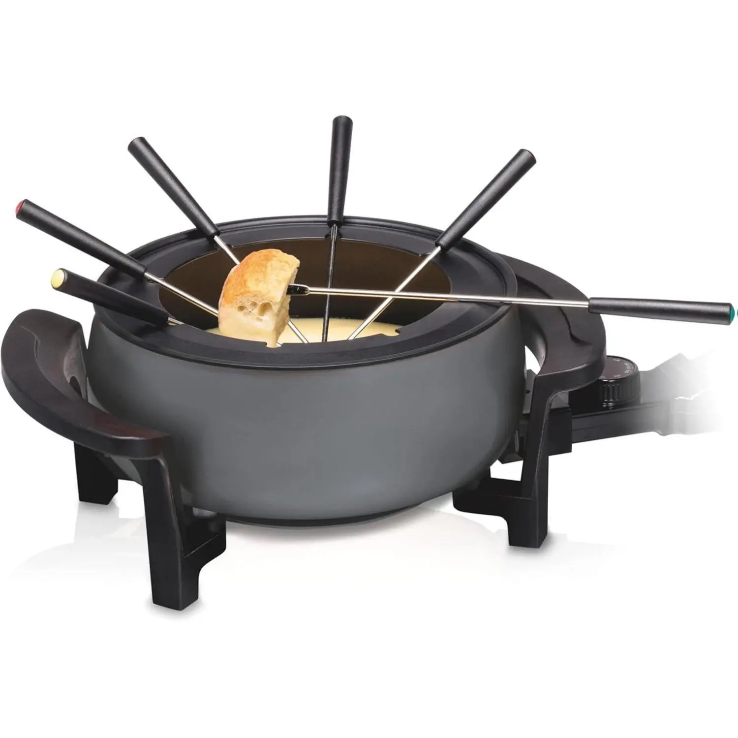 3 quart Ceramic Cheese, Chocolate or broth fondue Pot with Fondue Forks