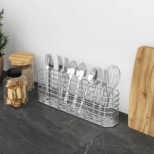 304 Stainless Steel Utensil Holder, Silverware Drying Rack with Hooks for Dish Drainer, Knife and Fork Drainer Basket with 3 Divided Compartments, Kitchen Drainage Basket Accessories, Rust Proof Organiser shoe organizer Freestanding Multifunctional