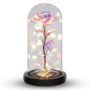 Galaxy Rose Flower Gift For Mom From Son  Daughter - Led Light Glass With Timer Woman Girlfriend Wife