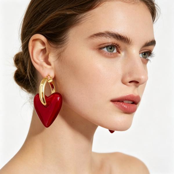 ANDKISS Retro Red Heart Dangle Earrings. A Premium, Niche-Design Accessory Featuring a Deep Red Heart Motif. The Ultimate Choice for "It Girls" and a Stunning Statement Piece for Photoshoots. The Perfect Gift for Her.