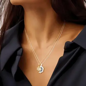 Shining Sun and Moon Necklace Set | TikTok Viral Couple/Best Friend Matching Necklaces | Gold Pendant, Exquisite Gift Box Packaging