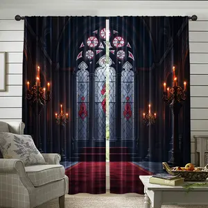 2-Piece set, Gothic vampire-themed medieval castle 2D digital printing, multifunctional fabric curtains for room decoration, suitable for bedrooms and different types of rooms.