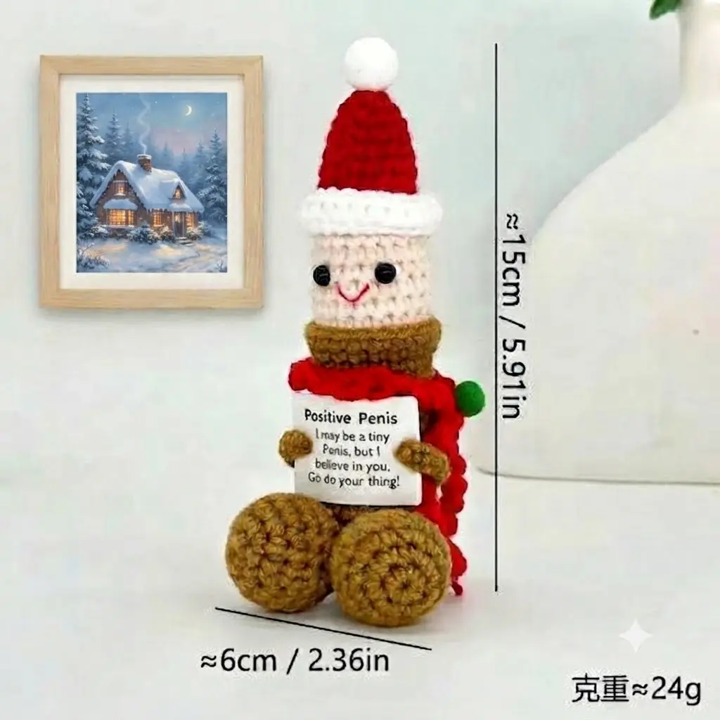 Positive Deez Crochet Ornament, Mini Cute Handmade Penis Decor Funny Christmas Tree Hanging Ornament, Novelty Funny Xmas Gift for Him Men Boyfriend Husband