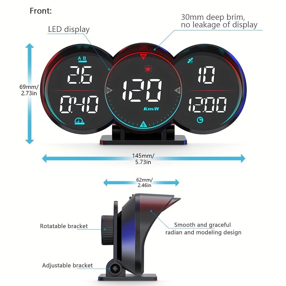 Universal Car HUD Smart Digital Gauge | OBD2+GPS Windshield Projector Speedometer | Dashboard Speed Warning Display | Portable Modification Tool for All Cars Adjustable Power Supply Adapter carplay adapter Tactical Compact Real-Time GPS Radar Detector