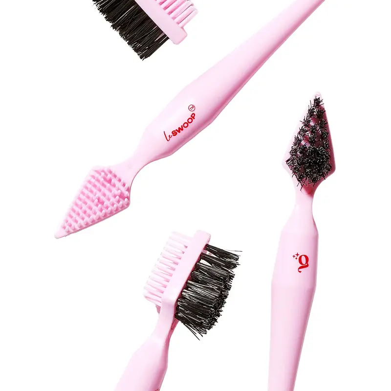 The Frontal Queen Le Swoop Edge Brush - Pink 3-in-1 Edge Styling Tool with Boar Bristles & Comb for Sculpting & Defining Edges