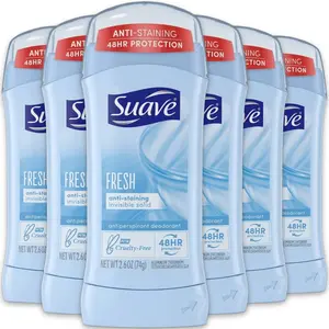 Suave Fresh Anti-Staining Deodorant Stick 1-12 Pack (2.6oz / 74g) Invisible Solid with - 48-Hour Protection