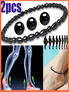 Magnetic Weight Loss Anklet Bracelet, Effective Gallstone Hematite, Stimulates Acupoints, Relieves Arthritis Pain, 2pcs