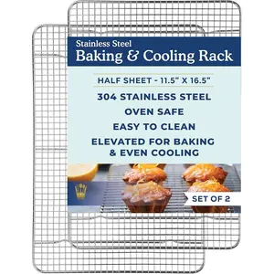 Oven-Safe, Dishwasher-Safe  Stainless Steel Cooling and Baking Rack Set Heavy Duty Tight-Wire - 11.5 x 16.5-inch - Set of 2 - Half Sheet Pan Cooling Racks