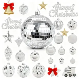 65-Pack Mixed-Size Silver Christmas Ornaments Set Ball, Shatterproof Balls & Decor Assortment for Dynamic Holiday Tree & Tiered Decor Displays