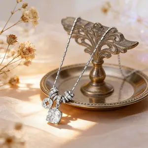 Luxury Sparkling CZ Pendant Necklace, Dainty Silver Plated Clavicle Chain, Elegant Everyday Wear Jewelry, Trendy 2026 Gift for Her