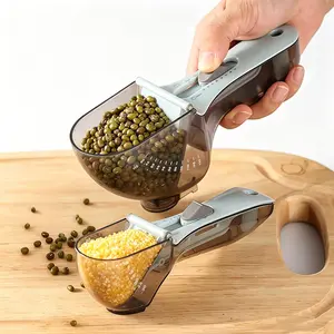 2PC Adjustable Measuring Spoon - Multi-Unit Baking Tool with Slide Button (Cup/OZ/Gram), Food-Grade Plastic; Dishwasher Safe for Coffee, Pet Food; Flour, Blue