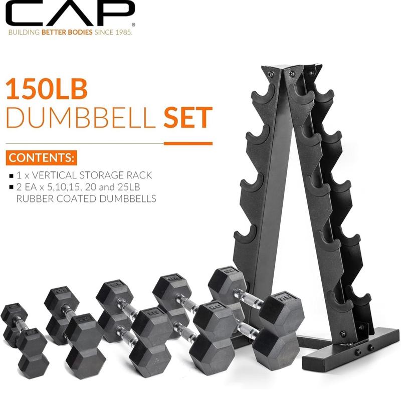 CAP Barbell Dumbbell Set with Rack - Multiple Options in 150lbs and 210lbs