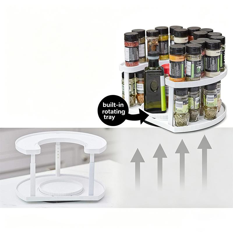Rotating 2-Tier Kitchen Cabinet Organizer, Multi-Functional Spice Rack Organizer, Space-Saving Shelf for Countertop & Pantry, 4 Adjustable Heights, 360° Rotatable - White