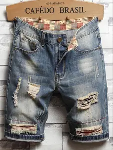 Men's Regular Fit Plain Ripped Denim Shorts, Distressed Jeans Shorts, Casual Comfy Fashion Cowboy Style Shorts for Summer, Men's Bottoms for Daily Wear