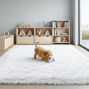 BLIOWL White Luxury Plush Rug 1.7-inch Thick Ultra Soft Fluffy Non-Slip Stain Resistant Easy Care Modern Carpet for Living Bedroom Dining Room US Shipping