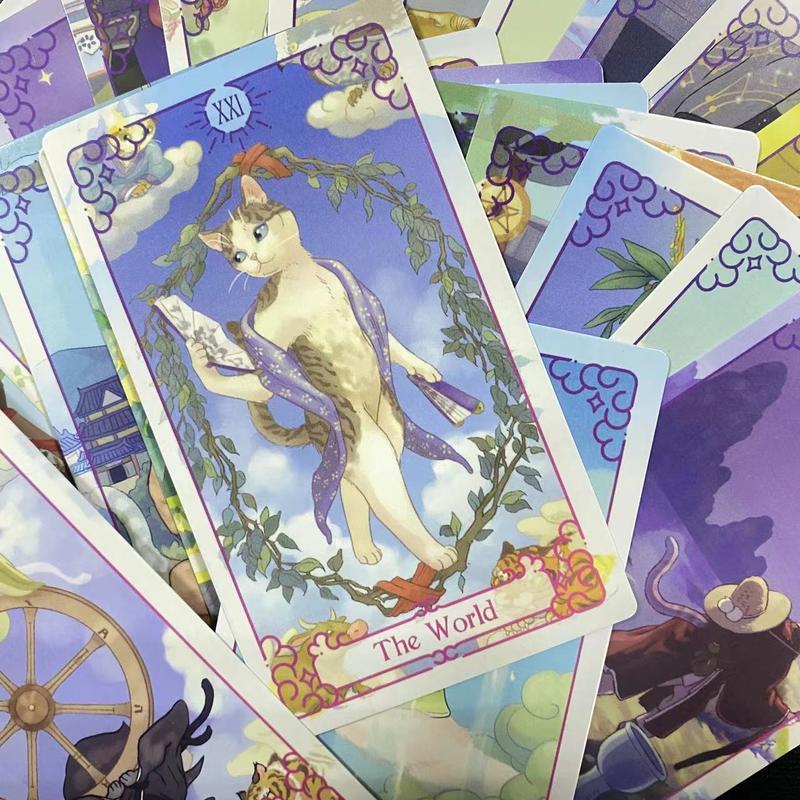 New 2025 12x7 cm Purple Cat Tarot Deck 78 Pcs Cards with Guidebook for Beginners Nice Gifts