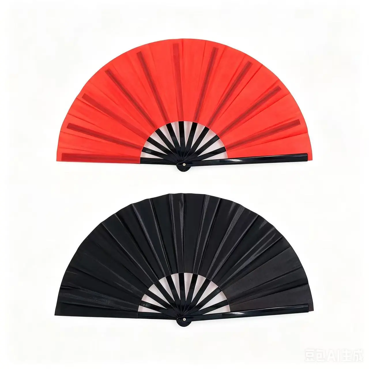 Large folding silk fan, large folding hand-held fan, clacking fan for line dancing; unisex; suitable for performances, Tai Chi, dance, parties, decoration, festivals, and other occasions (Red, Black)