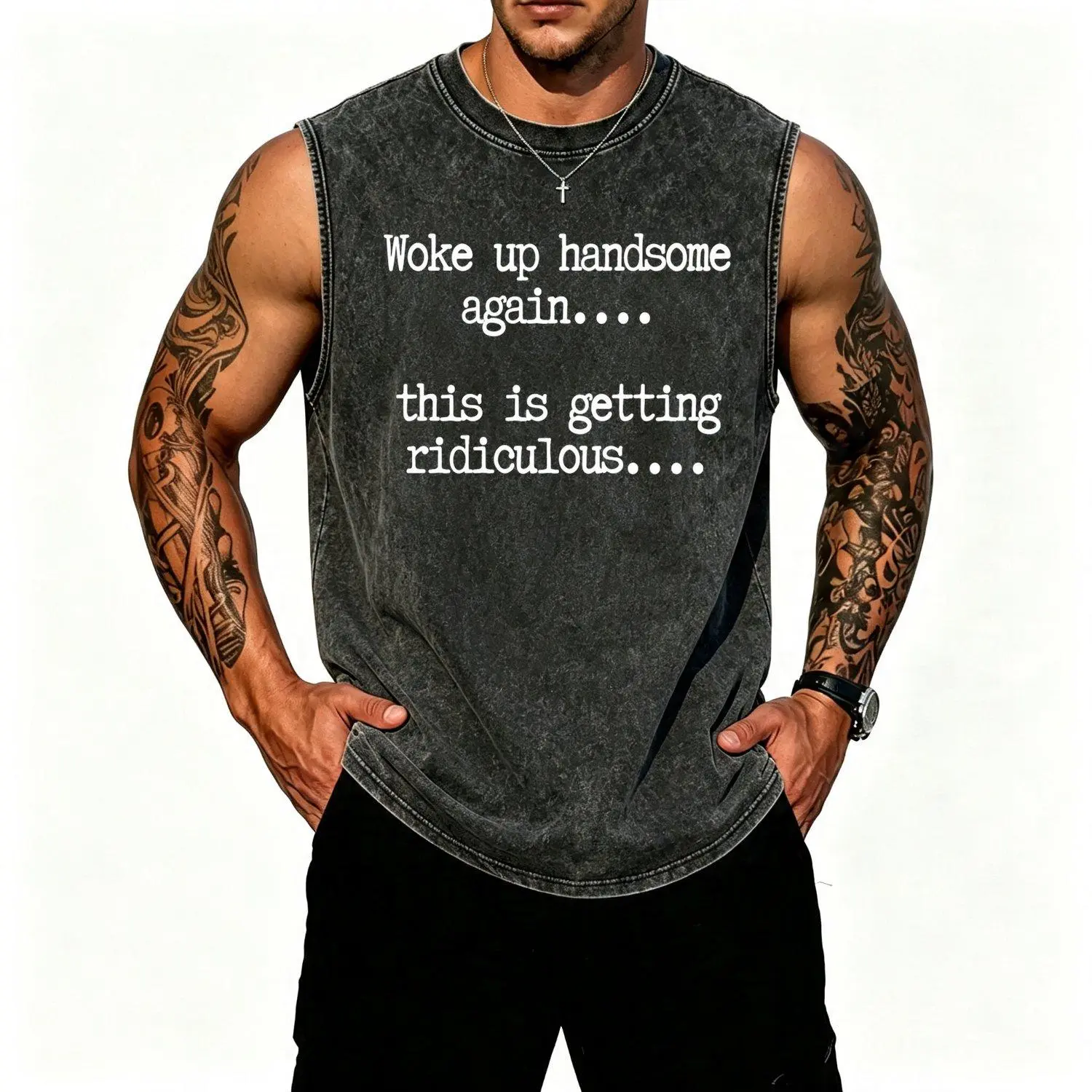 Vests Woke Up Handsome Again Vest Funny Self Confidence Graphic Vest This Is Getting Ridiculous Quote Vest Short Sleeve Casual Fashion Outerwear