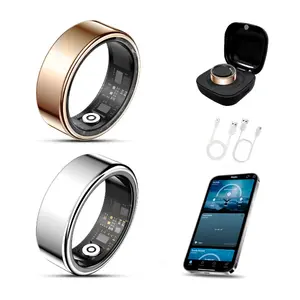 Unisex Luxury Gilded & Silver Dual Stainless Steel Smart Ring Combo - Bluetooth Wearable Health Monitoring Device, IP68 Waterproof, Stylish Daily Wear, Android Compatible, Fitness & Outdoor Use photo