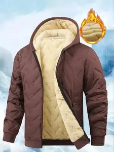 Men's Winter Fleece Lined Thick Short Fitted Jacket, Hooded Windproof Waterproof Coat, Fashionable Warm Outerwear for Fall & Winter, Casual Stylish Design
