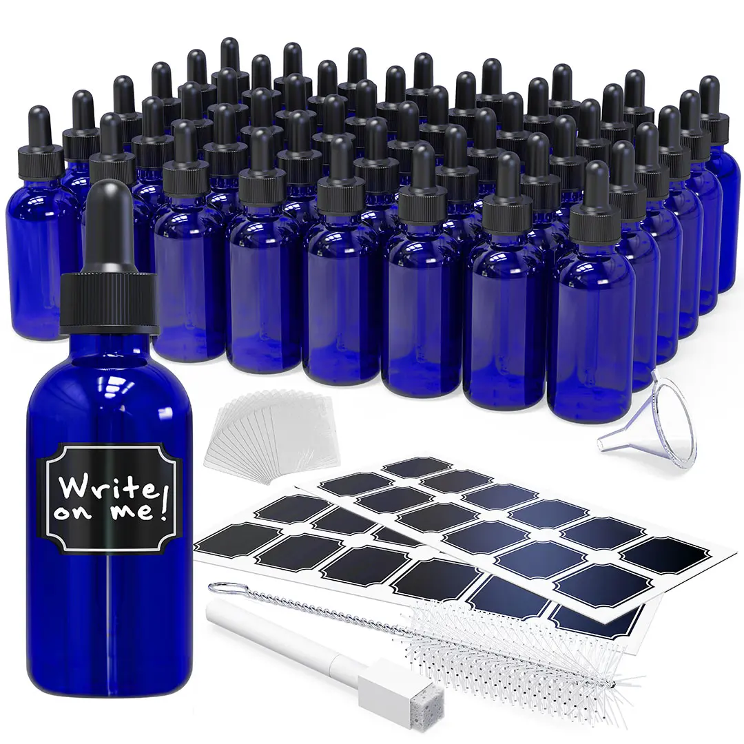 Nevlers 2 Oz Leakproof Blue Glass Dropper Bottles (Pack of 48)