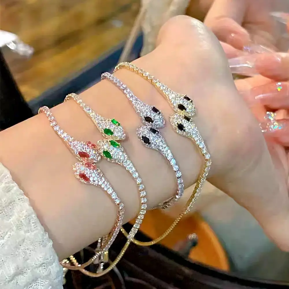 Crystal Snake Head Bracelet – Adjustable Bling Bracelet in Multiple Colors
