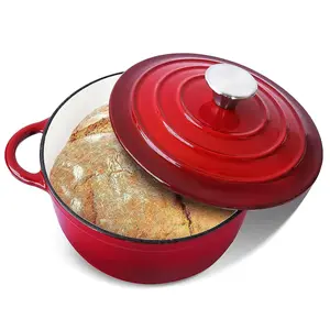 5 QT Pot with Lid Enameled Cast Iron Dutch Oven Cooking Pot with Moisture-Sealing Lid for Bread Baking, Stews, Braising, Roasting, Marinating & Slow Cooking – Oven Safe Up to 500°F