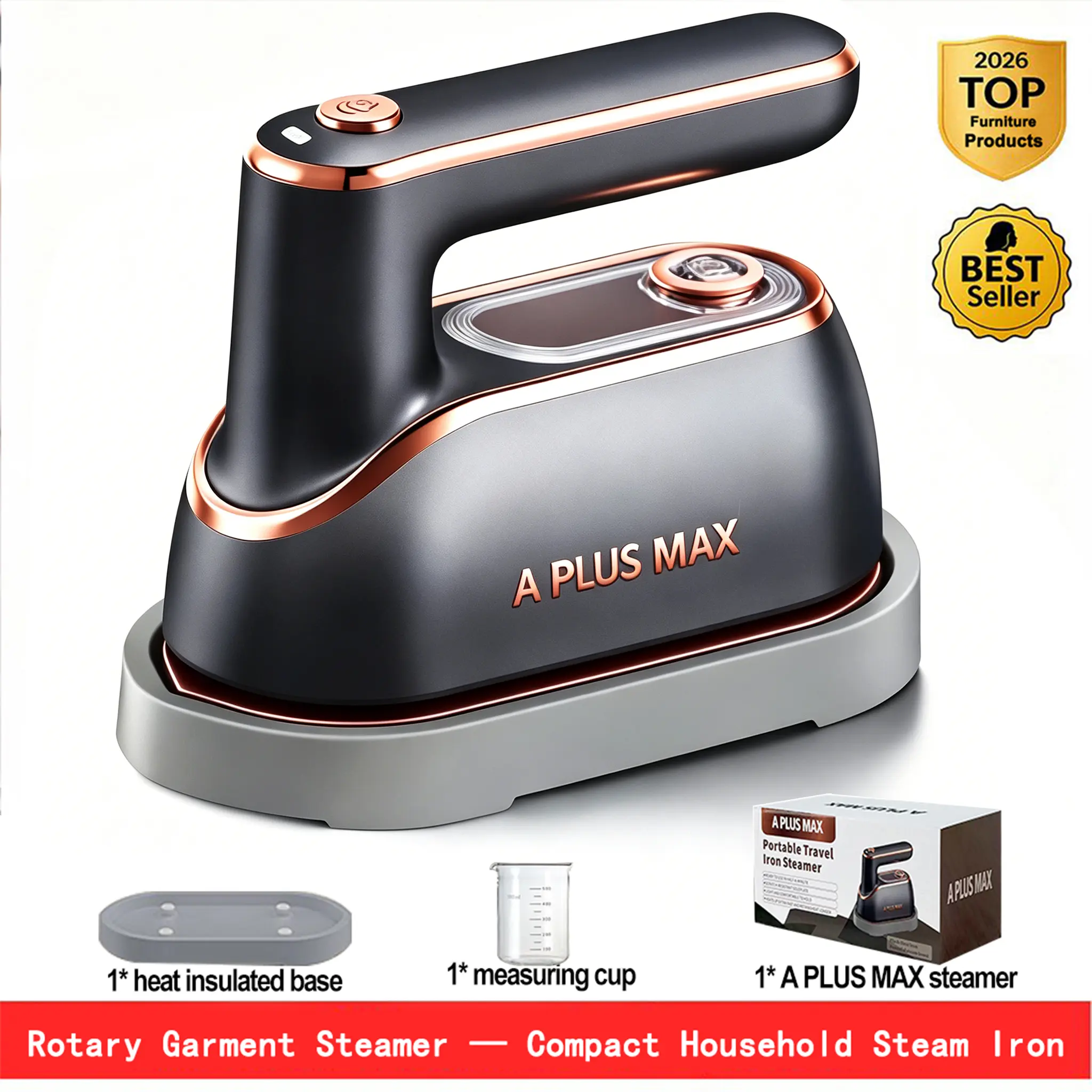 2-in-1 Steam Iron & Clothes Steamer - Handheld Portable Garment Wrinkle Remover, Fast Heat-Up, Large Soleplate, 150ml Water Tank - Lightweight for Home, Travel, Christmas gifts New Year's gift