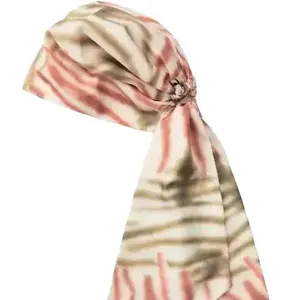 PRE-TIED SATIN BANDANA WRAP BEIGE ZEBRA Printed Satin Effect Fabric Elastic Detail & Bows at Back 100% Polyester Outer Shell 100% Cotton Lining
