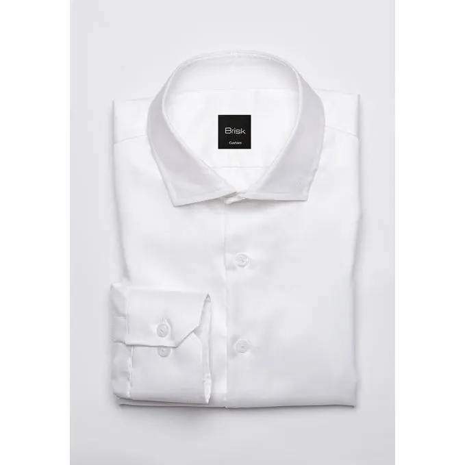 Egyptian Pearl White Mini Herringbone Shirt - Hidden Button Down Collar