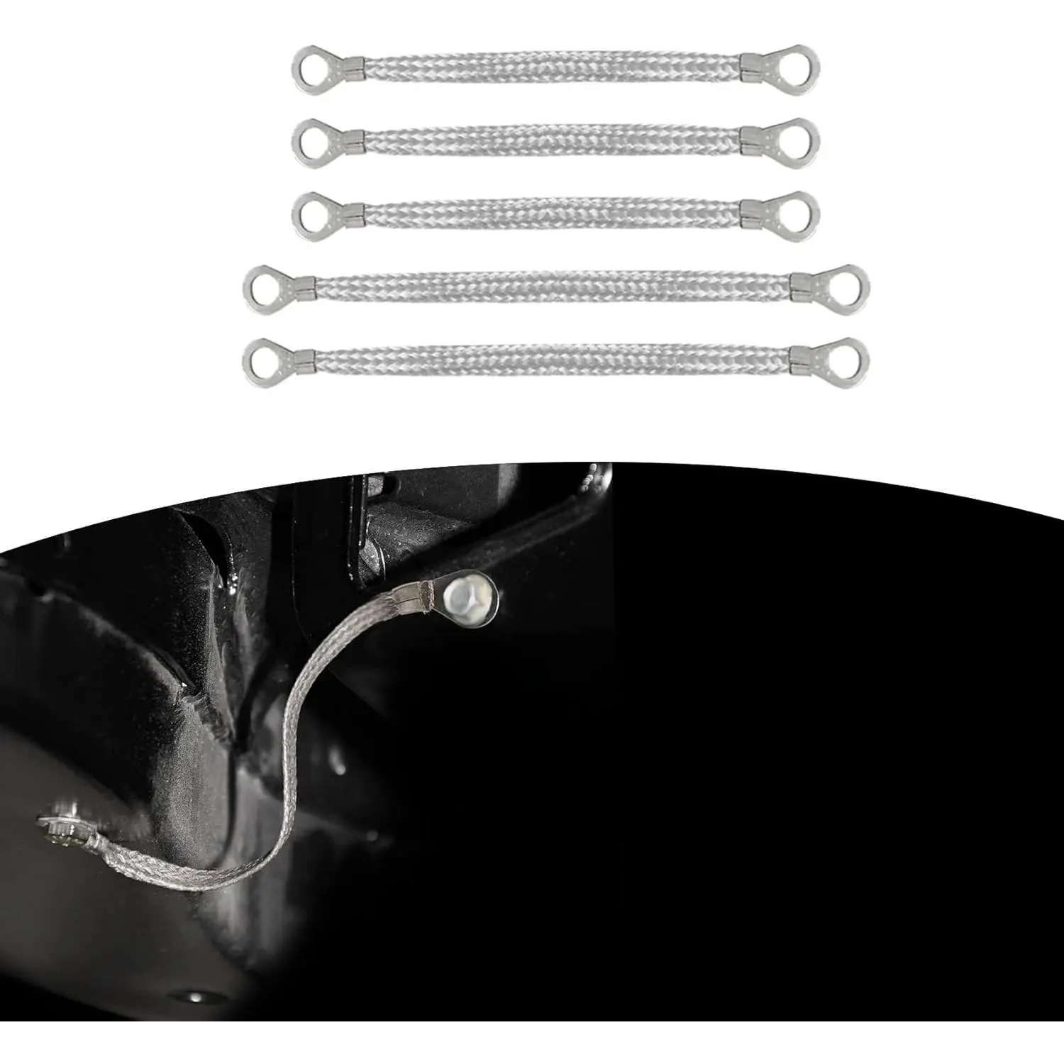 5PCS Universal Automotive Ground Strap, 3Pcs 10" x 1/2" & 2Pcs 13" x 1/2" Braided Tinned Copper Engine Ground Strap, Professional Vehicle Grounding Cable Straps, Engine Ground Strap for Most Cars