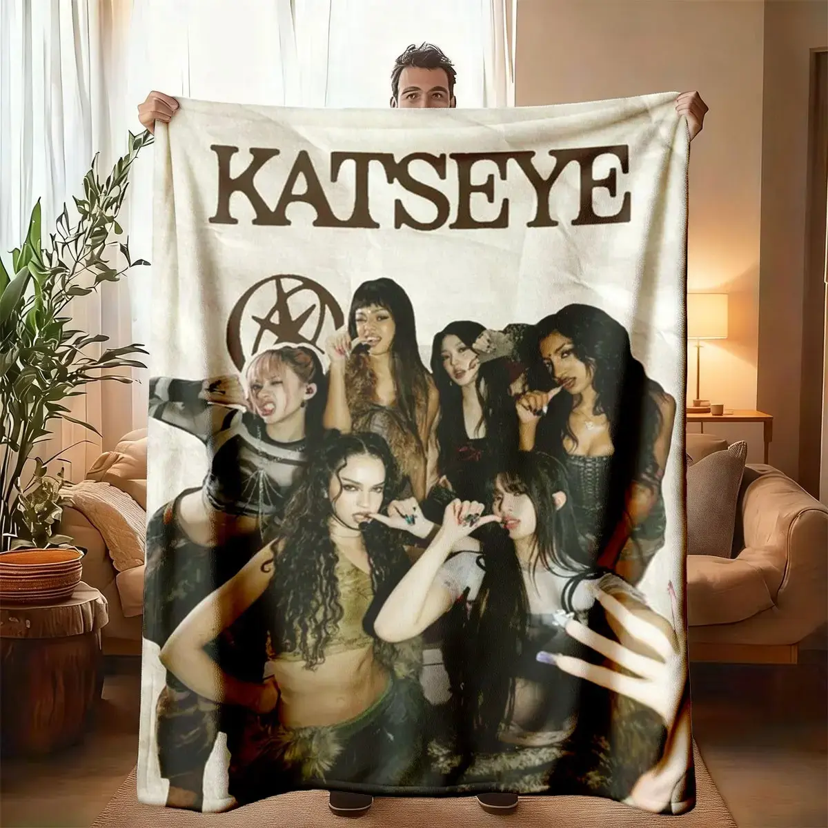 KATSEYE Girl Group Retro Poster Flannel Throw Blanket, All Members Portrait Band Print Blanket, Ultra Soft Cozy Lightweight Bedding, Perfect Birthday Holiday Gift for KATSEYE Music Fans