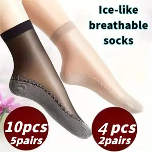 10 pcs (5 pairs)/4 pcs (2 pairs) Cool Breathable Stockings - Women's Spring Summer Autumn Stockings, sweat-wicking, elastic, quick-drying, lightweight, breathable, flesh-colored, knot-free, silky, medium-thin, Socks