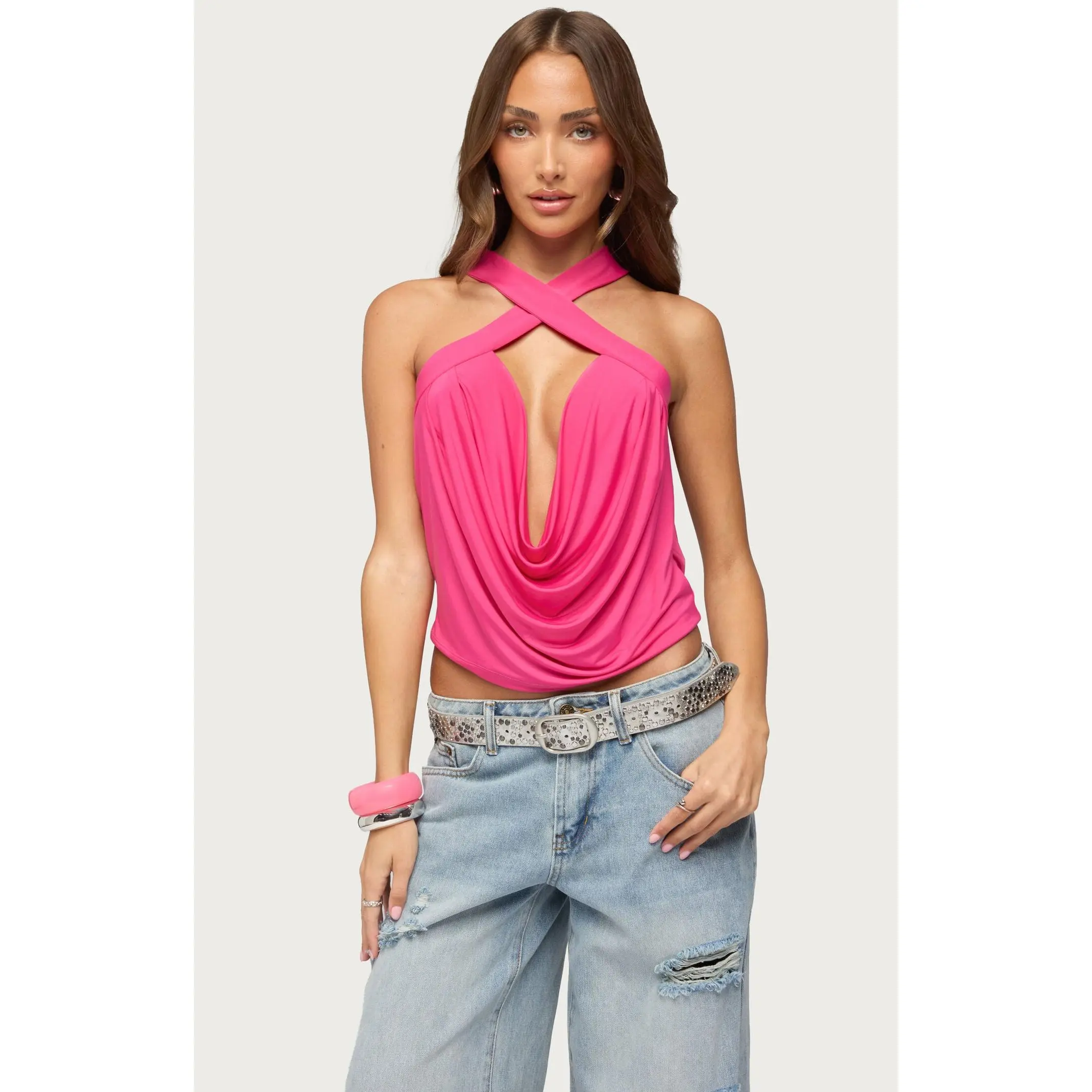 Edikted Women's Maise Backless Cowl Neck Crisscross Top
