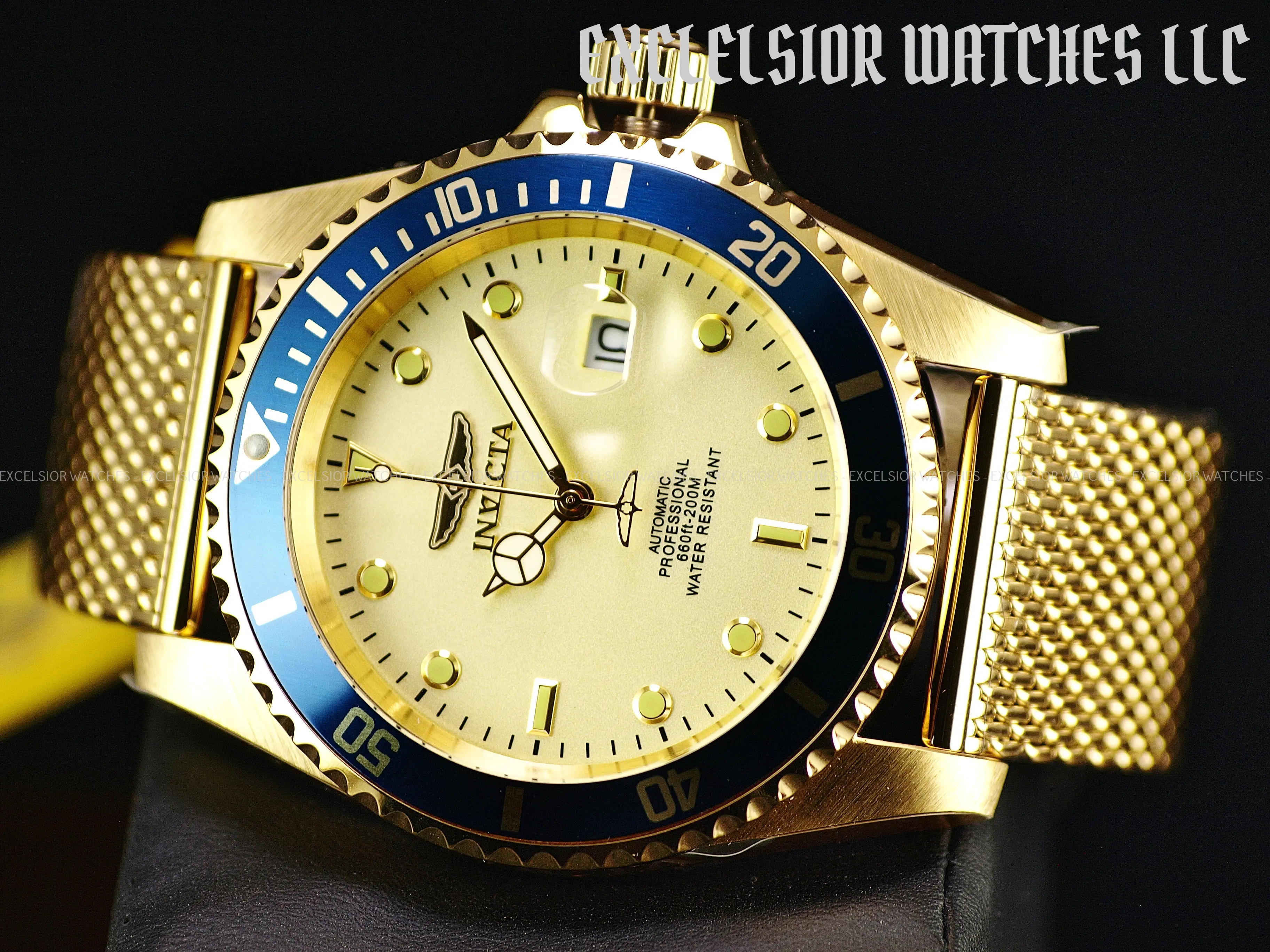 Invicta 47mm GRAND PRO DIVER Miyota Automatic Gold Dial Gold Tone SS Watch