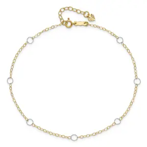 14k Real Solid Two-Tone Gold With Circle Charms 9 to 10 Adjustable Anklet