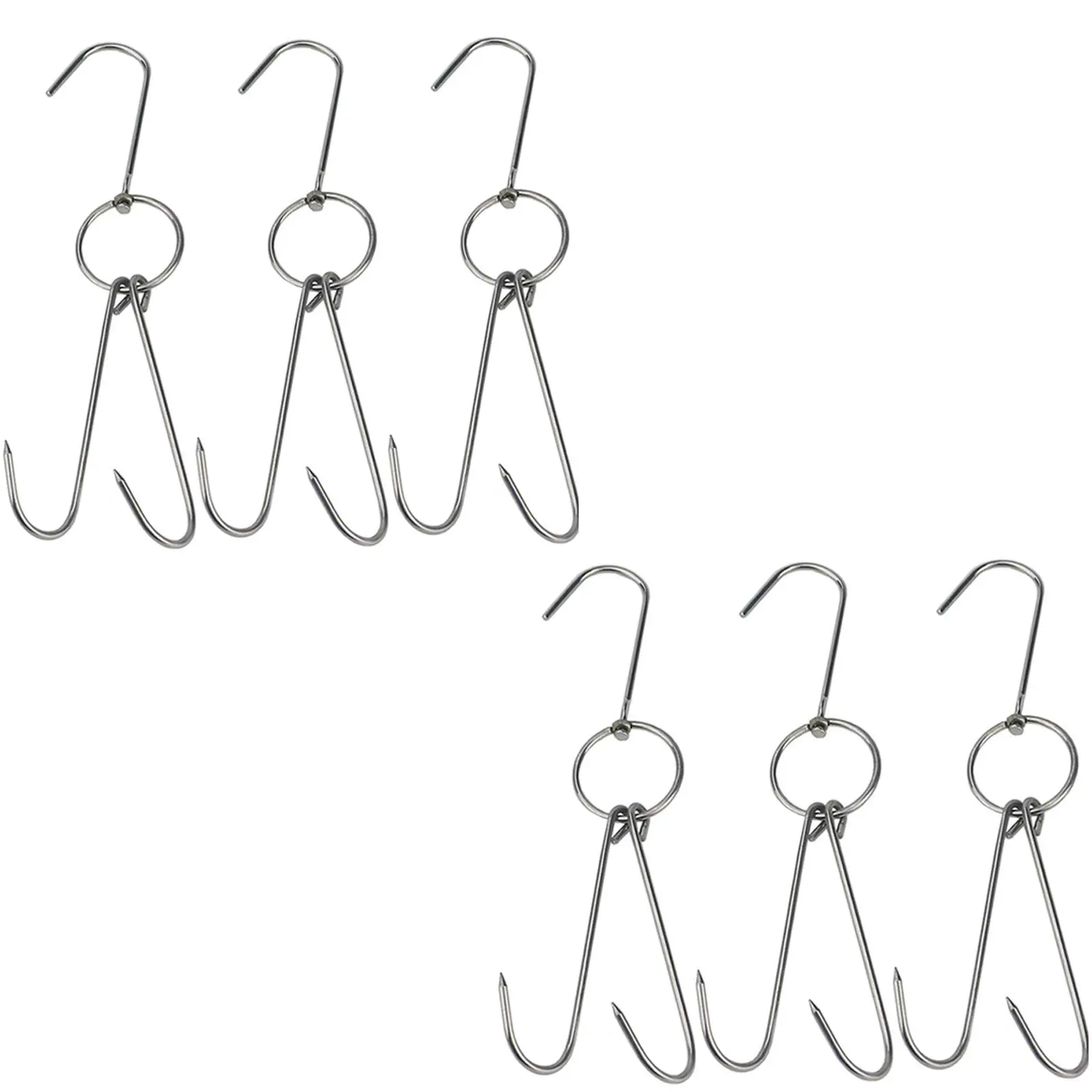 Set of 6 Stainless Steel Meat Hooks with Double Hook Poultry Roast Duck Bacon Hanging Hook Grill Hanger for Drying, Cooking, BBQ, M-9.4”,Cooking Utensils, Namely, Grills Organiser Hangable