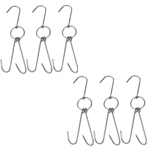 Set of 6 Stainless Steel Meat Hooks with Double Hook Poultry Roast Duck Bacon Hanging Hook Grill Hanger for Drying, Cooking, BBQ, M-9.4”,Cooking Utensils, Namely, Grills Organiser Hangable