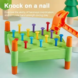 Wooden Early Education Six-Bar Knocking Table Set, Color Recognition, Hand Strength Training, Fine Motor Skills, Focus Game Toy, Parent-Child Interaction