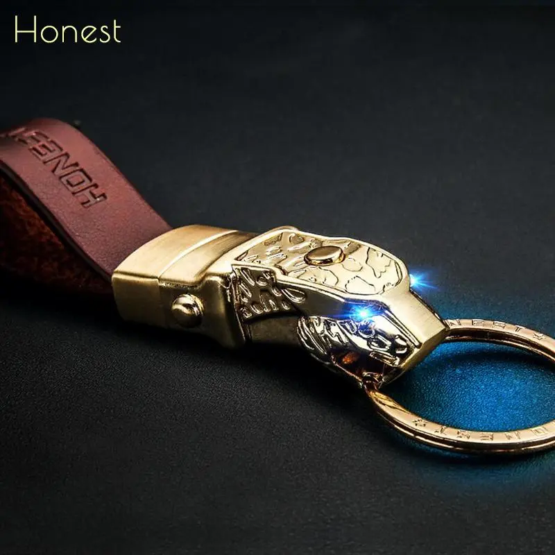 Honest Men Women Car Key Chain High-Grade LED Lighting Custom Engraved Keychains Leather Rope Jewelry Key Ring Holder